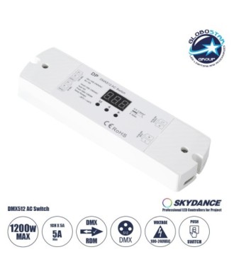 GloboStar® 73156 DP SKYDANCE AC DMX512 Push Switch 1 Κανάλι AC 100-240V 1 x 5A 1200W - Max 5A 1200W - IP20  Μ17 x Π5 x Υ2.5cm - 5 Χρόνια Εγγύηση